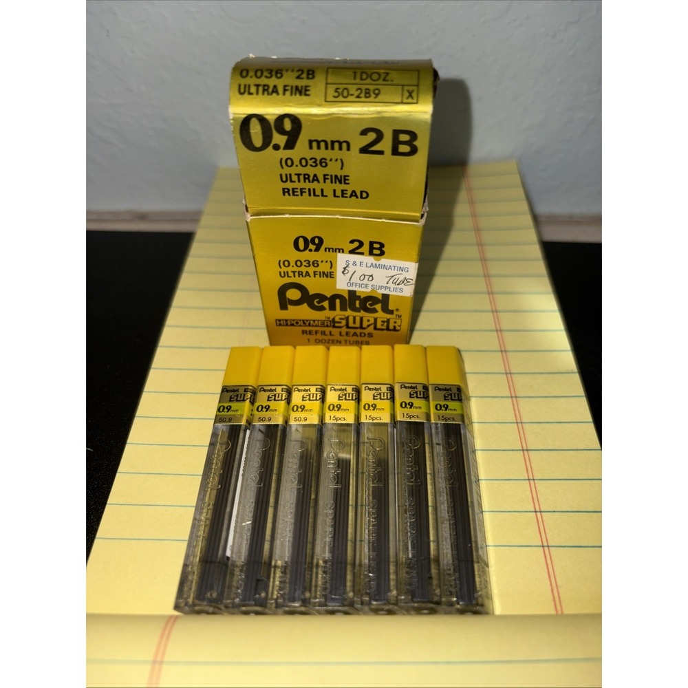 7 Tubes Pentel Super Hi-Polymer Lead Refill 0.9mm 2B 0.036" Ultra Fine